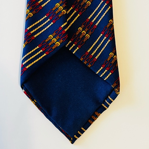HERMES 695 OA Men’s Neck Tie 100% Silk Vintage France Equestrian Rope Belt Navy - Picture 5 of 7